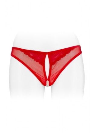 String ouvert rouge perle entre jambes