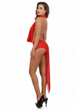 Robe rouge asymétrique long