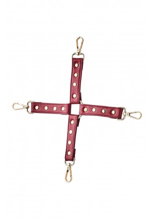 Sangle croix pour Menottes poignets et chevilles simili cuir Rouge Bordeaux