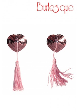 Nipple Gipsy coeur sequin Rose et pompon noir Réutilisable