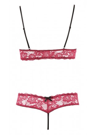 Ensemble dentelle rouge soutien gorge et string ouvert 