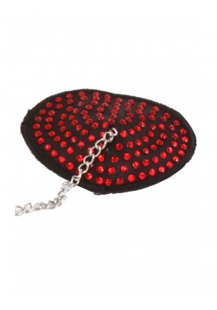 Nipple Coeur noir strass rouge et chainette Cache tétons