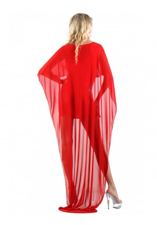 Robe rouge courte wetlook et longue au dos en micro résille