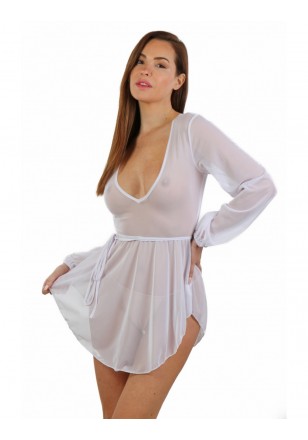 Robe transparente blanche manches longues
