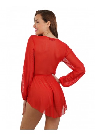 Robe transparente rouge manches longues