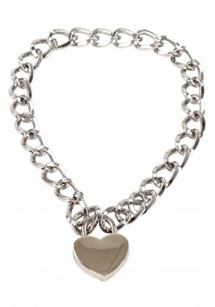 Collier chaine et coeur cadenas en métal argenté