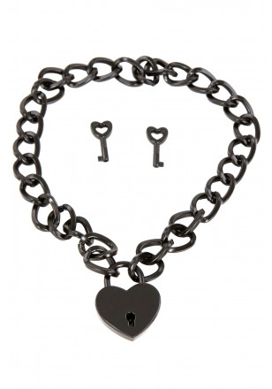 Collier chaine et coeur cadenas en métal noir