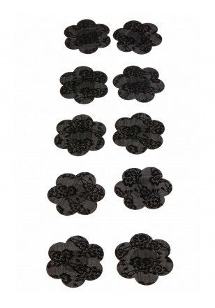Cache tétons noir fleurs x10