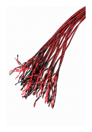 Martinet noir rouge lanières tréssées cuir 80cm