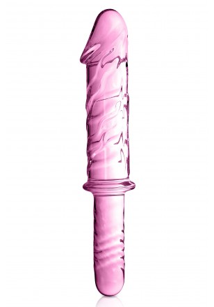 Gode réaliste avec poignée en Verre rose 28.5cmx5.5 N°12