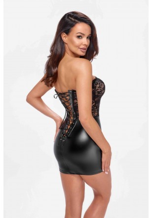 Robe bustier corset wetlook broderie dos lacé F300