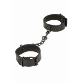 Menottes poignets effet cuir grainé chaine mousquetons noir