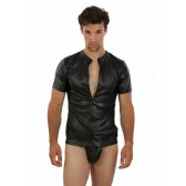 Chemise Homme simili cuir manches courtes zip devant