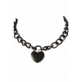 Collier chaine et coeur cadenas en métal noir