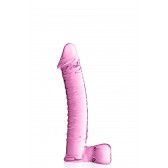 Gode avec testicules en Verre rose 21.5cmx3.8 N°15