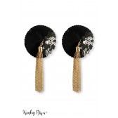 Nipple cache tétons noir sequins pompons chaine doré