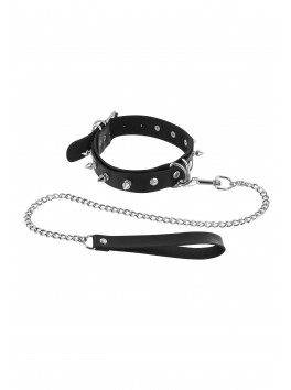 Collier Fetish anneaux pointes et laisse