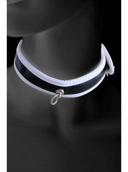 Collier simili cuir blanc avec attache chaine
