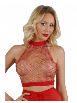 Top rouge filet strass