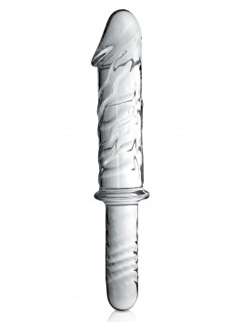 Gode réaliste avec poignée en Verre transparent 28.5cmx5.5 N°12