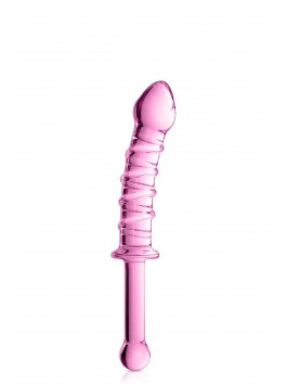 Gode avec poignée en Verre rose 23cmx3.5 N°16