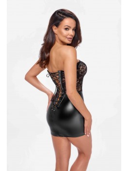 Robe bustier corset wetlook broderie dos lacé F300