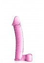 Gode avec testicules en Verre rose 21.5cmx3.8 N°15