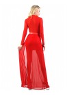 Robe longue rouge micro résille et partie jupe courte wetlook 
