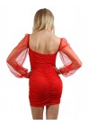 Robe opaque rouge manches longues voile