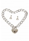 Collier chaine et coeur cadenas en métal argenté