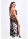 Robe longue transparente flocage fleurs dos ouvert F312